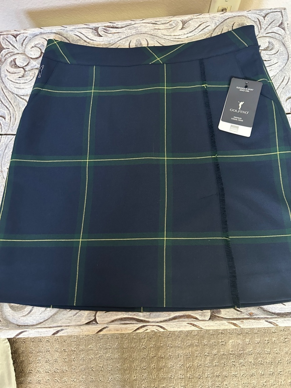 Golfino Women's Navy and Green Plaid Mini Skirt